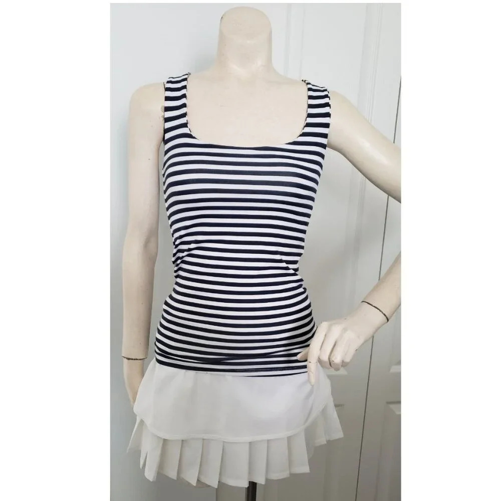 Zara Slinky White  and Navy Striped Tank Top Size Small